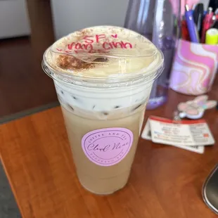 Iced Sugar free vanilla latte with sugar free cold foam