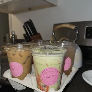 three cups of iced coffee