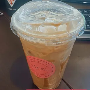 24oz Iced Almond Roca with caramel drizzle and cold foam