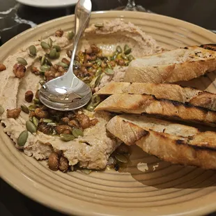 Black eyed pea humus with toasted baguette