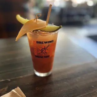 a drink on a wooden table