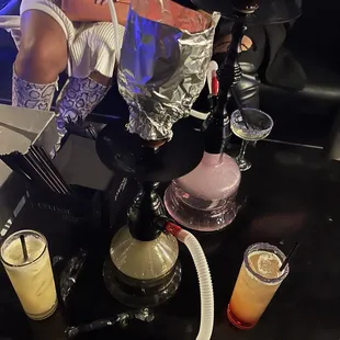 Free hookah, Island vibe drink (left), Everything Peachy drink (right)