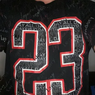 This is a favorite shirt I like to wear. It has Michael Jordan&apos;s number on it from the Chicago Bulls.