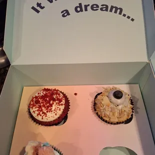 Cotton Candy, Red Carpet, Blueberry Moon cupcakes