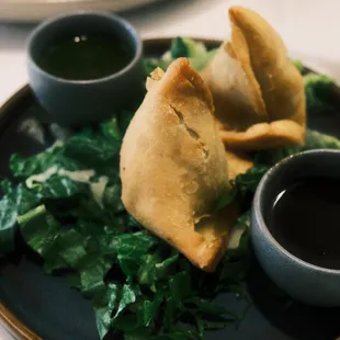 samosas with dipping sauces
