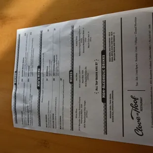 a menu on a table