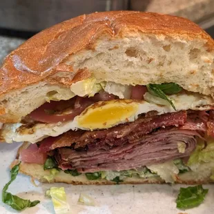 ham bacon egg breakfast sandwich
