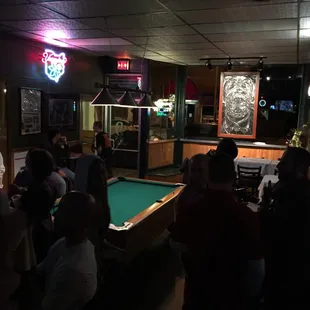 a pool table with a pool ball on it