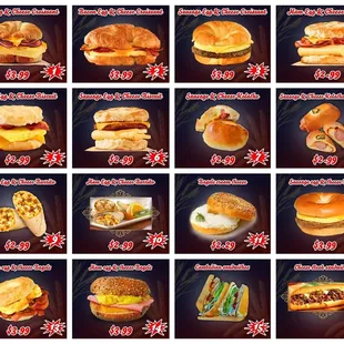 a variety of breakfast sandwiches