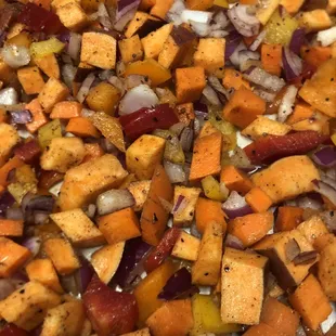 Veggie hash getting ready to be roasted.