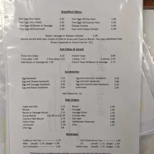 Clover Station breakfast menu