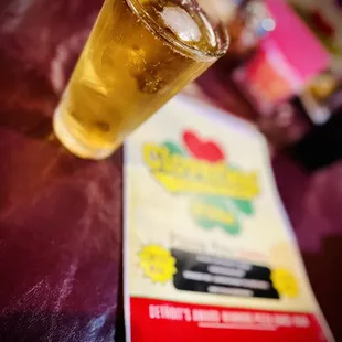 a drink and menu