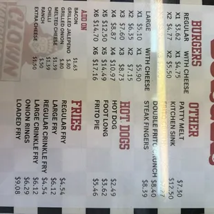 Menu as of 11/11/24. They now take credit cards!