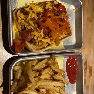 two trays of fries