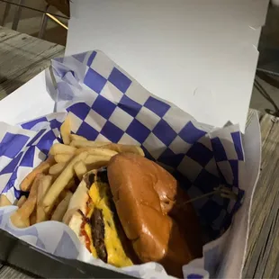 Scrumptious burger and fries