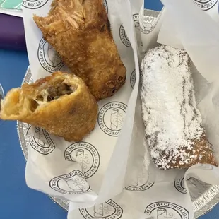 Steak and cheese, bbq chicken, and apple pie