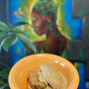 BIscuits and gravy with added chick&apos;n sausage