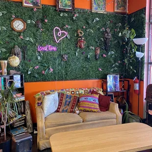 Comfy couch and cute decor