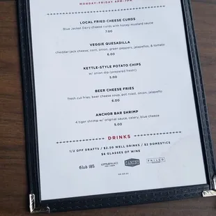 Happy hour menu