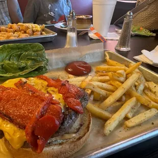 Roasted red pepper burger cooked perfectly. Delicious and unique flavor.