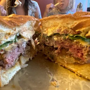 Perfectly cooked rare burger