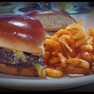 a hamburger and fries
