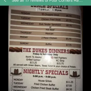 the menu of the restaurant