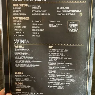 Drink menu as of 10.04.24