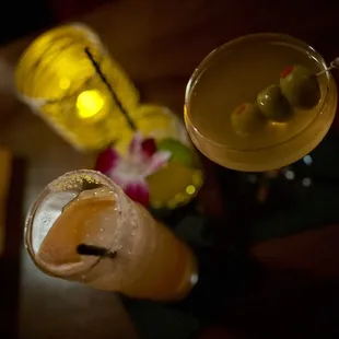 Paloma, a mocktail and a dirty martini