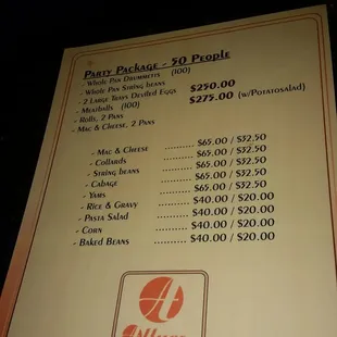 the price list