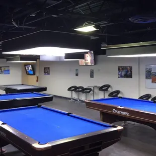 billiard tables in a pool hall