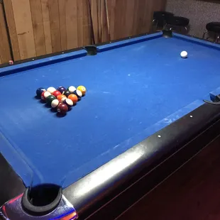 a pool table with balls on it