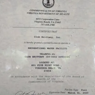 Health Certificate 2019