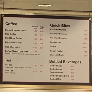 Menu.. No expresso coffee.  No bagels