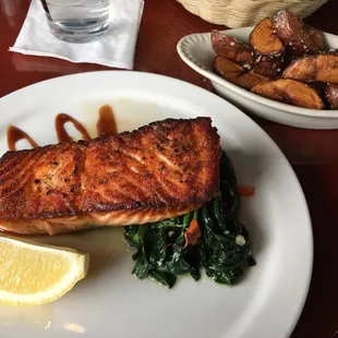 Pan seared salmon w/ parmesan redskin potatoes. Divine!