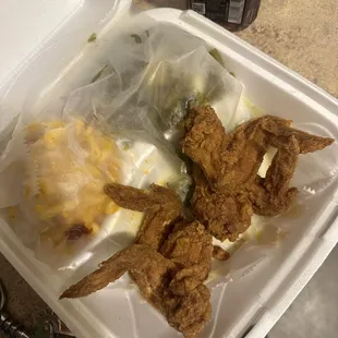 fried chicken in a styrofoam container