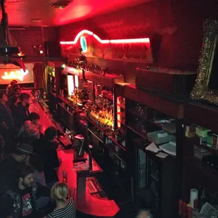 Standing on the upper level looking down the stairs