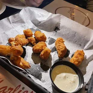 Cheese curds (couldn&apos;t wait to eat some of them)