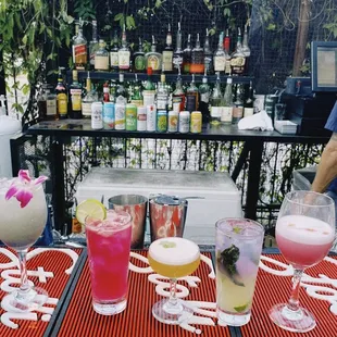 a table with drinks on it