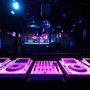 dj equipment in a dimly lit room