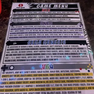 Video game menu