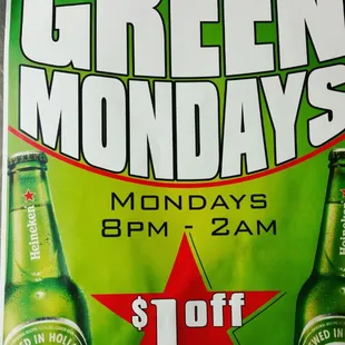 Monday special  $1 off Heineken