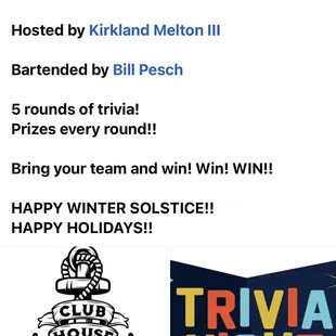 Trivia Night every Wednesday @8pm