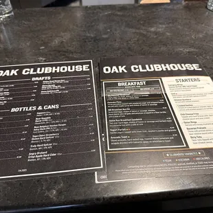 the menu for the club house