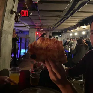 Upstairs with pizza