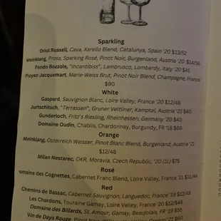 wine menu