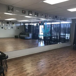 a mirror in a dance studio