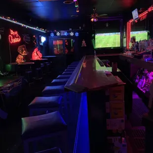 a bar with neon lights