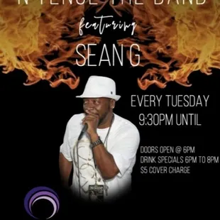 a poster for intense the band featuring seang