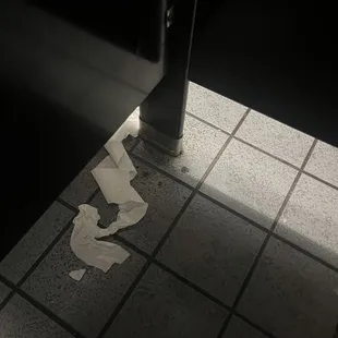 a roll of toilet paper on the floor